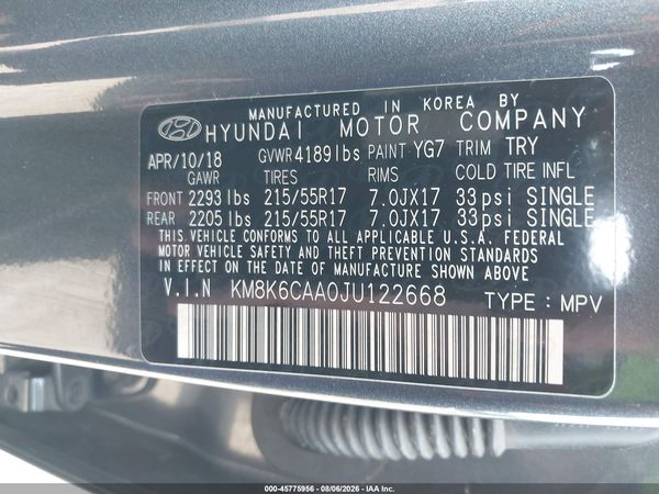 2018 HYUNDAI KONA SEL