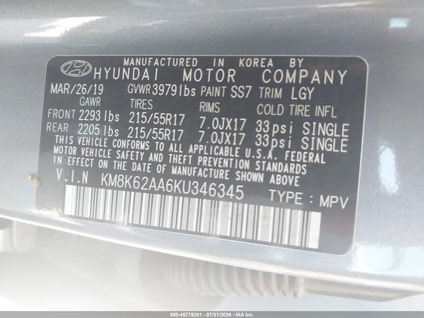 2019 HYUNDAI KONA SEL