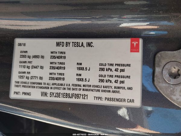 2018 TESLA MODEL 3 LONG RANGE/PERFORMANCE