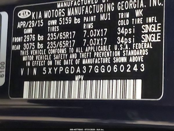2016 KIA SORENTO 2.4L LX