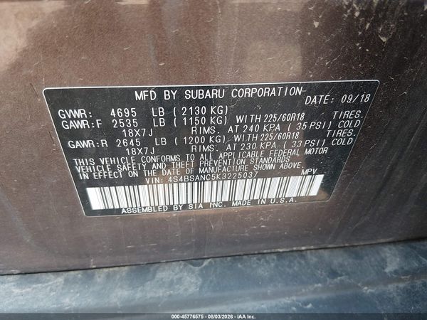 2019 SUBARU OUTBACK 2.5I LIMITED — I9