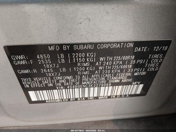 2019 SUBARU OUTBACK 3.6R LIMITED — I9