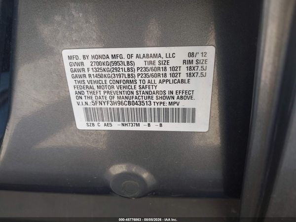 2012 HONDA PILOT TOURING