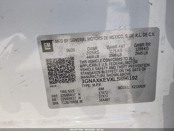 2020 CHEVROLET EQUINOX FWD LT 1.5L TURBO — I9