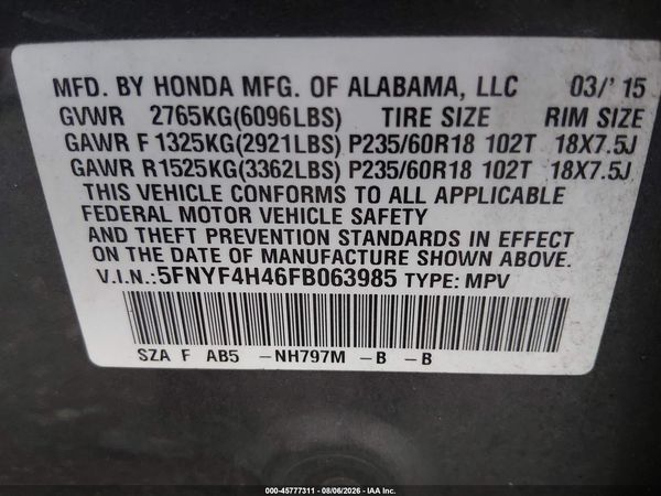 2015 HONDA PILOT EX