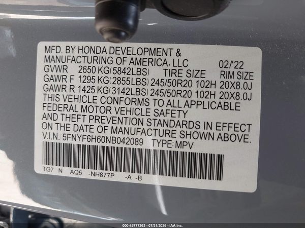 2022 HONDA PILOT AWD TOURING 7 PASSENGER — I9
