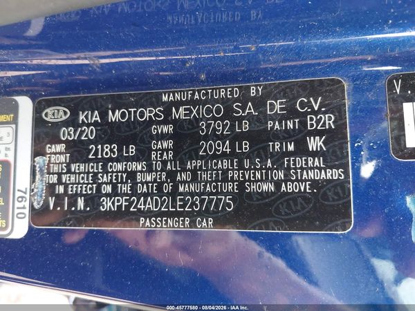 2020 KIA FORTE LXS