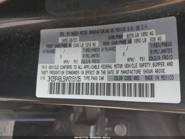 2022 MAZDA MAZDA3 SELECT