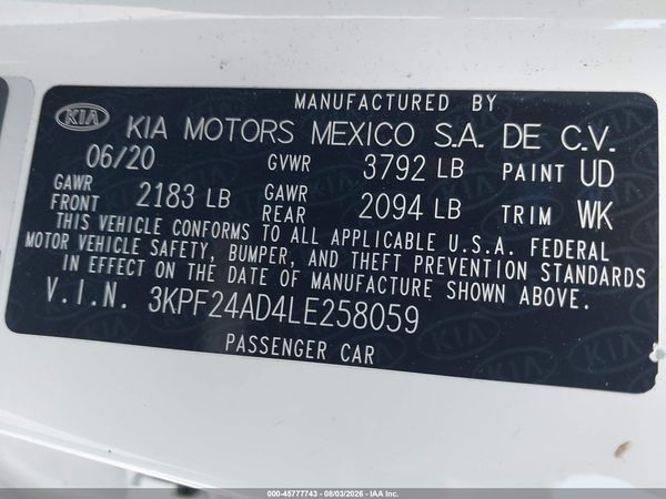 2020 KIA FORTE FE