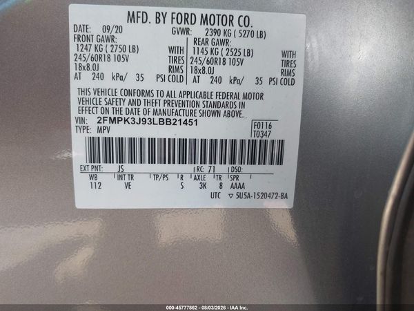 2020 FORD EDGE SEL — I9