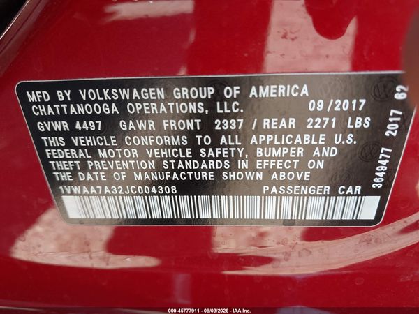 2018 VOLKSWAGEN PASSAT 2.0T R-LINE/2.0T S — I9
