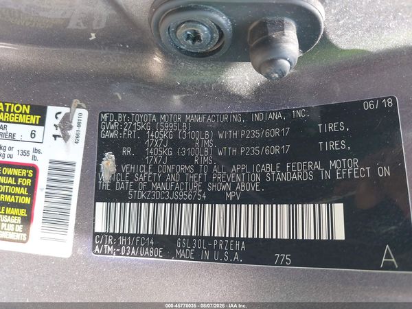 2018 TOYOTA SIENNA LE 8 PASSENGER