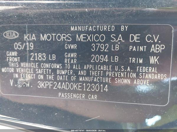2019 KIA FORTE LXS