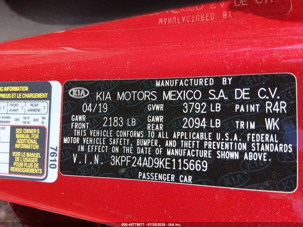 2019 KIA FORTE LXS
