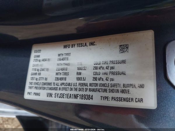 2022 TESLA MODEL 3 REAR-WHEEL DRIVE