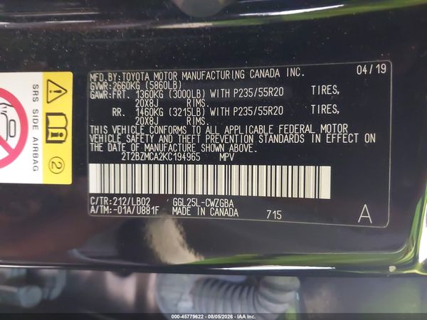 2019 LEXUS RX 350 350 Standard