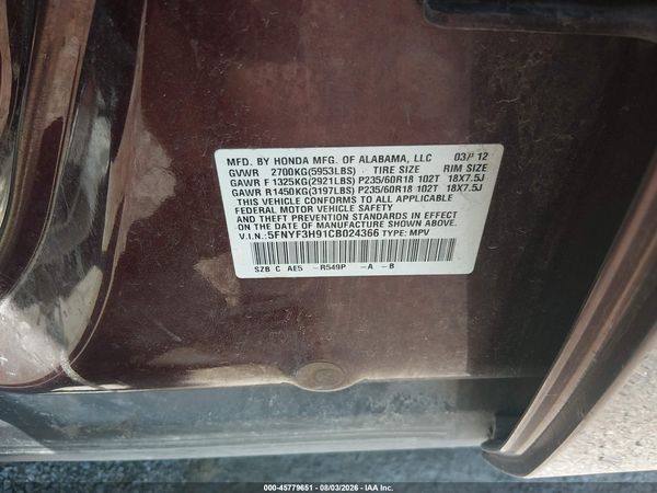 2012 HONDA PILOT TOURING