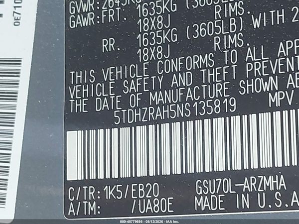 2022 TOYOTA HIGHLANDER XLE