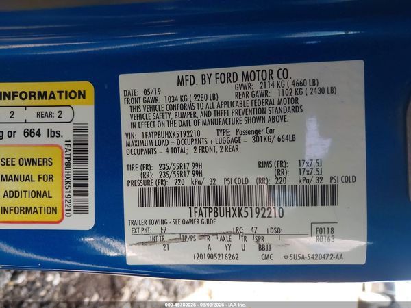 2019 FORD MUSTANG ECOBOOST
