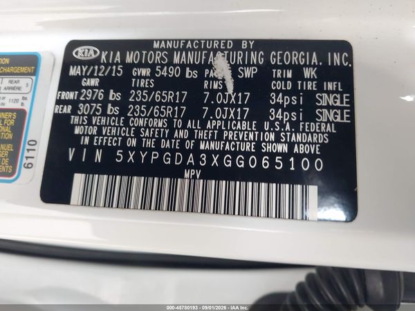2016 KIA SORENTO 2.4L LX