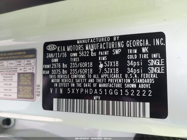 2016 KIA SORENTO 3.3L EX