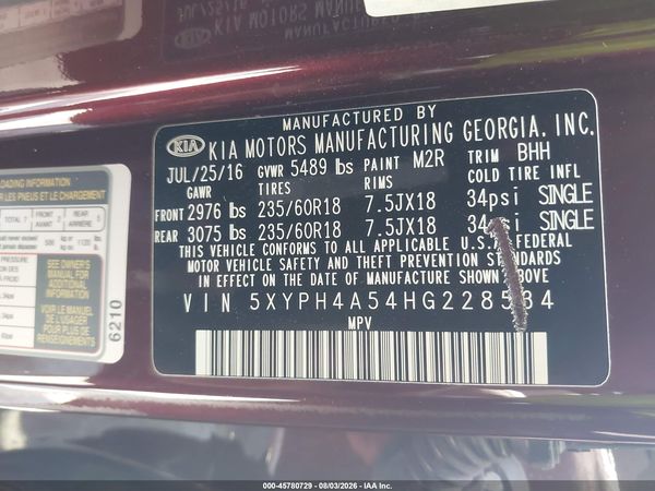 2017 KIA SORENTO 3.3L EX