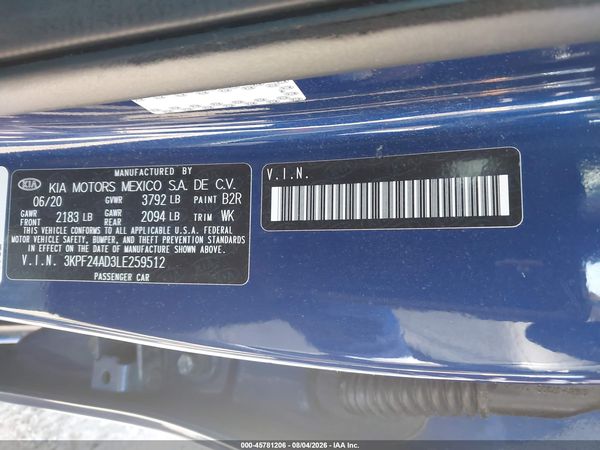 2020 KIA FORTE LXS