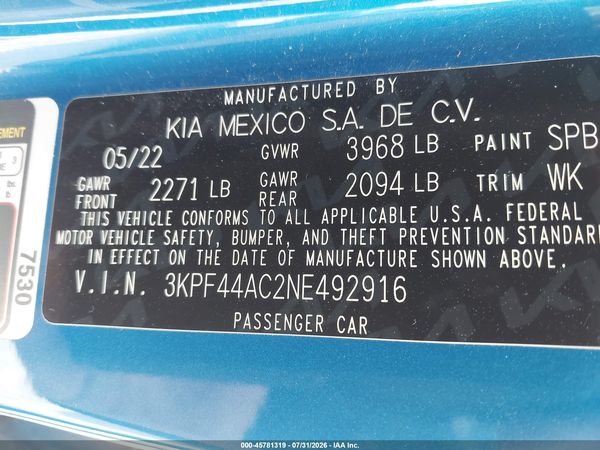 2022 KIA FORTE GT