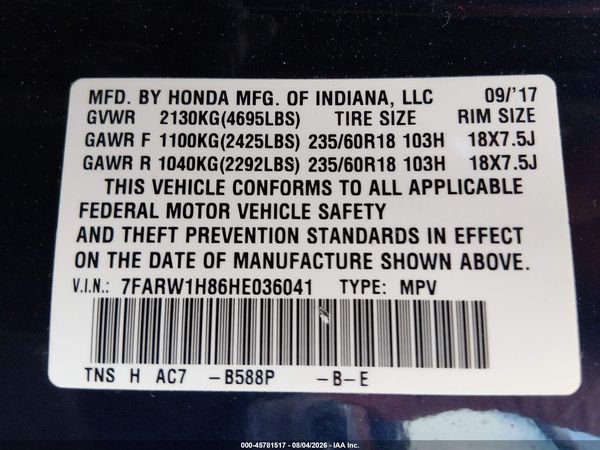 2017 HONDA CR-V EX-L/EX-L NAVI