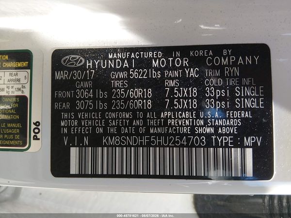 2017 HYUNDAI SANTA FE SE