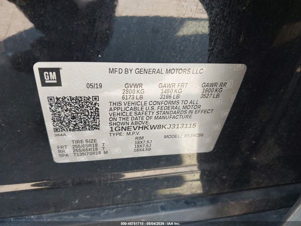 2019 CHEVROLET TRAVERSE 3LT — I9