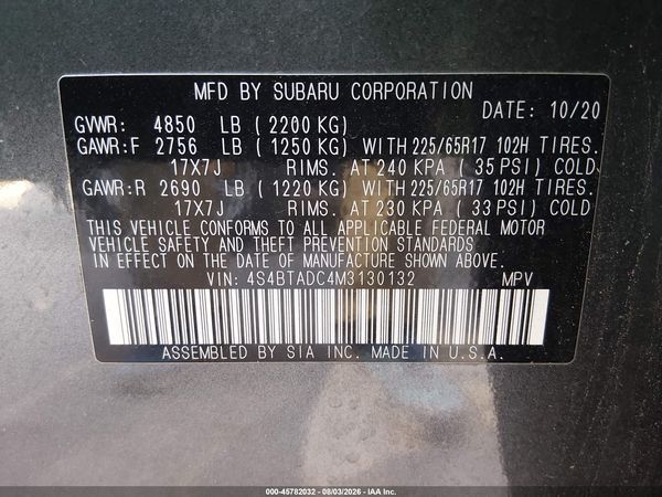 2021 SUBARU OUTBACK PREMIUM — I9