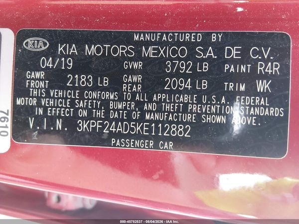2019 KIA FORTE LXS