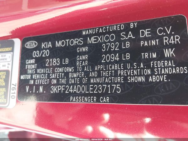 2020 KIA FORTE LXS