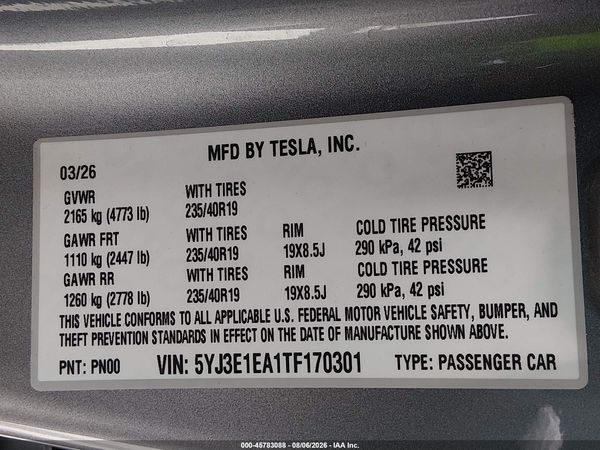 2026 TESLA MODEL 3 — I9