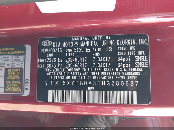 2017 KIA SORENTO 2.4L LX