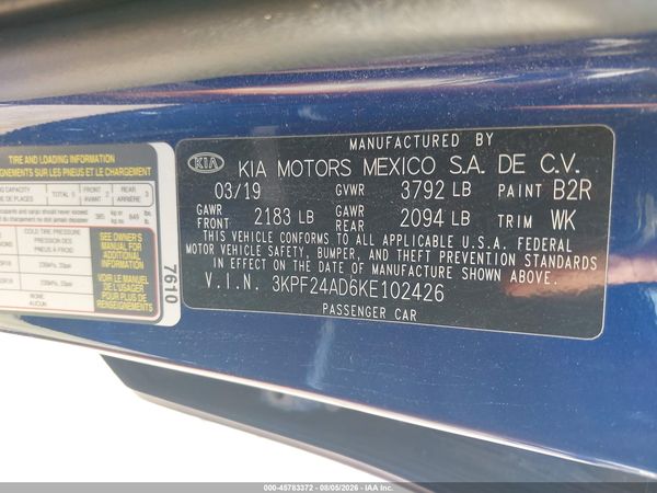 2019 KIA FORTE LXS