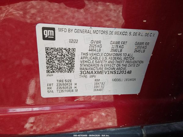 2022 CHEVROLET EQUINOX FWD RS — I9