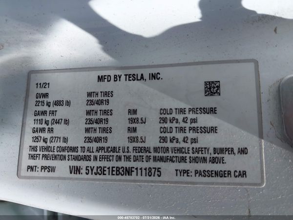 2022 TESLA MODEL 3