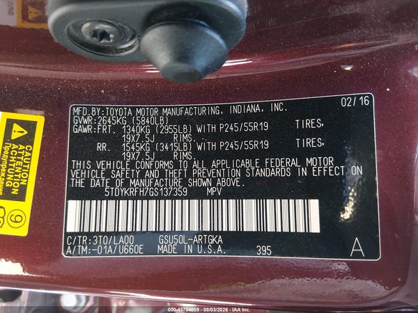 2016 TOYOTA HIGHLANDER LIMITED V6