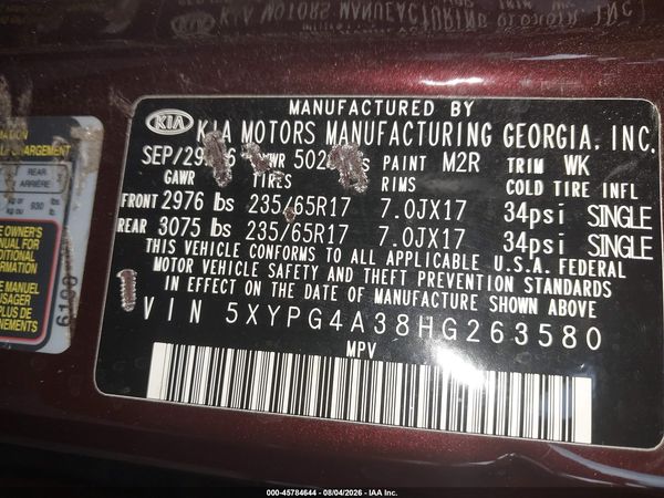 2017 KIA SORENTO 2.4L LX