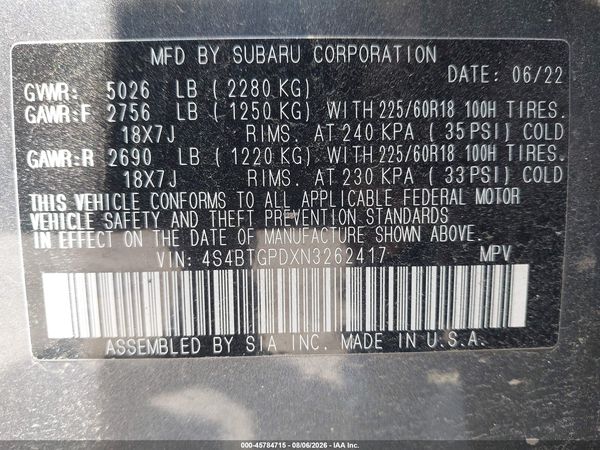 2022 SUBARU OUTBACK TOURING XT