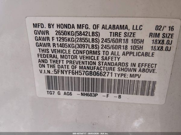 2016 HONDA PILOT EX-L