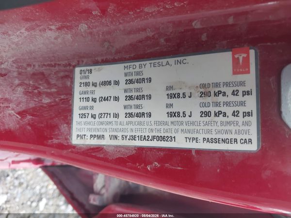 2018 TESLA MODEL 3 LONG RANGE/MID RANGE