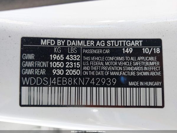 2019 MERCEDES-BENZ CLA 250 CLA250