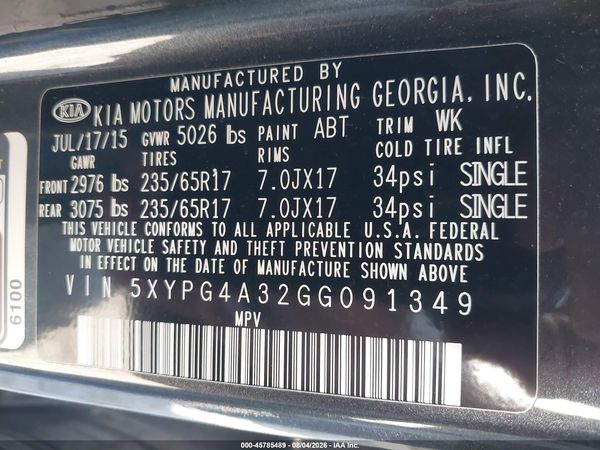 2016 KIA SORENTO 2.4L LX