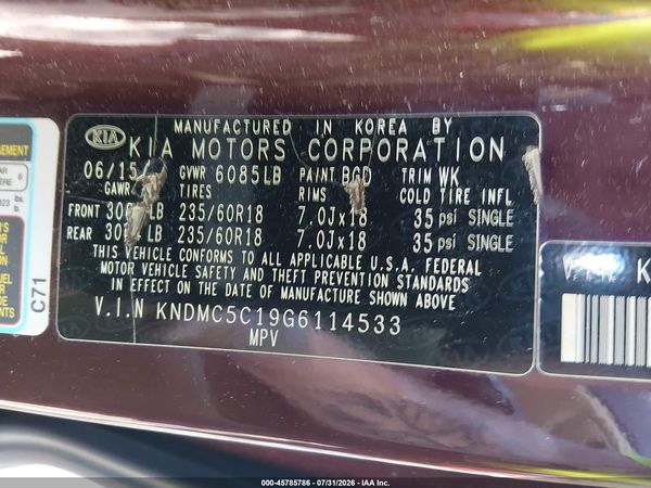 2016 KIA SEDONA EX