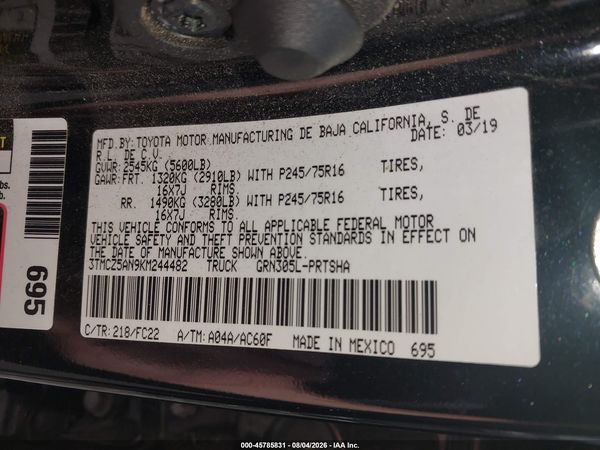 2019 TOYOTA TACOMA