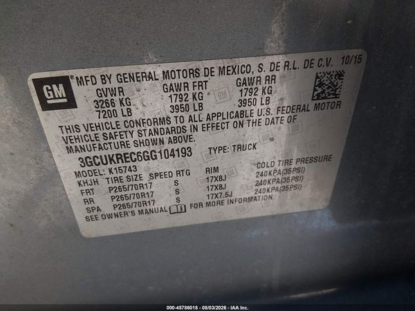 2016 CHEVROLET SILVERADO 1500 LT — I9
