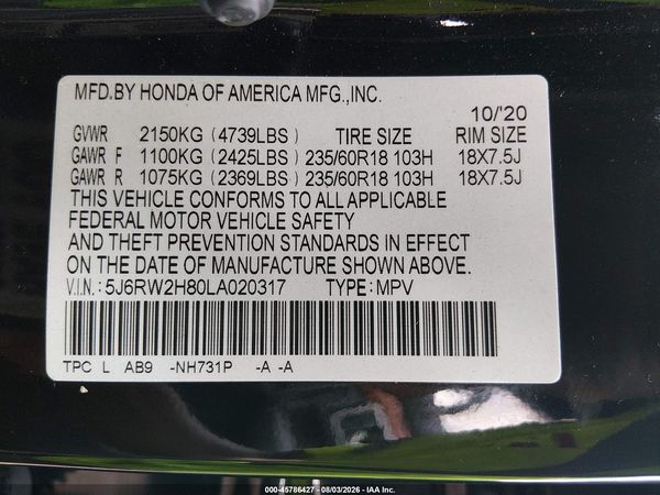 2020 HONDA CR-V AWD EX-L